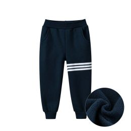 Baby Boy Solid Color Striped Design Fleece Thickened Trousers (Size/Age: 90 (12-24M))