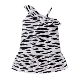 Baby Girl Print Pattern One Shoulder Design Western Style Fashion Dress (Size/Age: 120 (5-7Y))