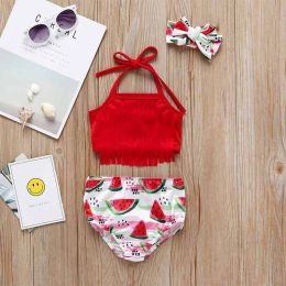 Baby Girl Tassel Design Belted Tops Combo Fruit Pattern Shorts Swimsuit (Size/Age: 100 (2-3Y))