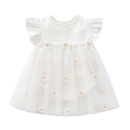 Baby Girls Floral Lace Patchwork Design Ruffle Sleeveless Dress Onesies In Summer (Size/Age: 80 (9-12M))