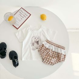 Baby Girl Animal Print T-Shirt Combo Plaid Pattern Lace Patchwork Shorts Sets (Size/Age: 100 (2-3Y))