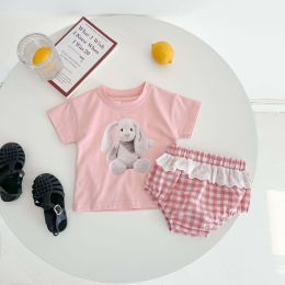 Baby Girl Animal Print T-Shirt Combo Plaid Pattern Lace Patchwork Shorts Sets (Size/Age: 90 (12-24M))