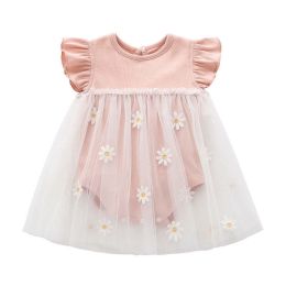 Baby Girls Floral Lace Patchwork Design Ruffle Sleeveless Dress Onesies In Summer (Size/Age: 59 (0-3M))