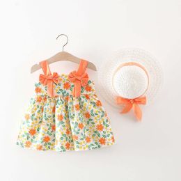 Baby Girl Flower Pattern Bow Patched Design Beautiful Dress (Size/Age: 73 (6-9M))
