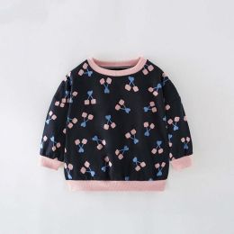 Baby Girl Cherry Print Pattern Simple Colorblock Design Hoodie (Size/Age: 140 (8-10Y))