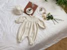 Baby Girl Solid Color Mesh Patchwork Design Long Sleeve Court Style Jumpsuit