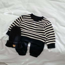 Baby Striped Pattern Waffle Fabric Hoodies Combo Pants Sets (Size/Age: 73 (6-9M))