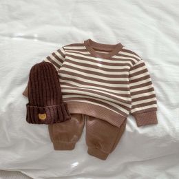 Baby Striped Pattern Waffle Fabric Hoodies Combo Pants Sets (Size/Age: 66 (3-6M))