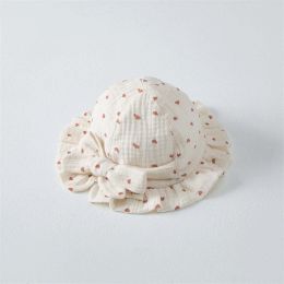 Baby Printed Pattern Bow Belt Decoration Lace Design Hats (Size/Age: M (1-2Y))