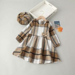 Baby Plaid Pattern Long Sleeve Quality Cotton Dress In Autumn With Hat (Size/Age: 100 (2-3Y))