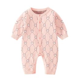 Baby Heart Pattern Long Sleeve Single Breasted Design Sweet Style Romper (Size/Age: 73 (6-9M))