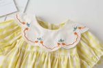 Baby Girl Plaid Pattern Floral Embroidery Round Collar Short-Sleeved Onesies