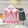 Baby Girl Striped Pattern Flower Patched Design Korean Style Coat