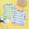 Boys And Girls Bear Print Colorful Striped O-Neck Long Sleeve Hoodie In Autumn