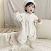 Baby Girl Solid Color Mesh Patchwork Design Long Sleeve Court Style Jumpsuit