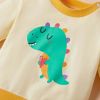 Baby Boy Cartoon Dinosaur Pattern Hoodies Combo Solid Yellow Trousers Sets