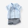Baby Boy Solid Color Turn-Down Collar Shirt Combo Shorts Sets