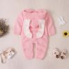 Baby Solid Color Crochet Knitted Graphic 3D Bunny Ears Patched Design Romper Jumpsuit