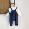 Baby Boy White Contrast Blue False Strap Rompers