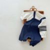 Baby Boy White Contrast Blue False Strap Rompers