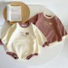 Baby Girl Cartoon Bear Pattern Simple Colorblock Design Bodysuit