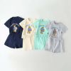 Baby Cartoon Bear & Letters Graphic O-Neck Tee Combo Solid Shorts Sets