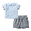 Baby Boy Solid Color Turn-Down Collar Shirt Combo Shorts Sets