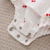 Baby Girls Cherry Print Pattern Lace Design Round Collar Sleeveless Dress Onesies