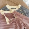 Baby Girl Striped Pattern Shoulder Buckle Design Tops Combo Shorts Sets