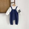 Baby Boy White Contrast Blue False Strap Rompers