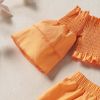 Baby 2pc Solid Orange Color Flared Medium Sleeves Shirred Tops Combo Ruffle Hem Shorts Sets