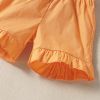 Baby 2pc Solid Orange Color Flared Medium Sleeves Shirred Tops Combo Ruffle Hem Shorts Sets