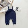 Baby Boy White Contrast Blue False Strap Rompers