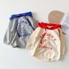 Baby 1pcs Cartoon Animal Pattern Contrast Hat Design Onesies Bosysuit With Hat