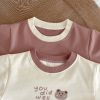 Baby Girl Cartoon Bear Pattern Simple Colorblock Design Bodysuit