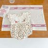 Baby Girl Floral Print Pattern Bear Embroidery Lace Patchwork Design Short Sleeved Onesies