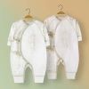 Newborn Cartoon Animal Pattern Slanted Lace-Up Design Thin Style Cotton Jumpsuit Pajamas