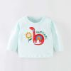 Baby Boy Cartoon Dinosaur And Sunflower Embroidered Pattern Shirt