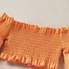 Baby 2pc Solid Orange Color Flared Medium Sleeves Shirred Tops Combo Ruffle Hem Shorts Sets