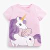 Baby Girl Cartoon Unicorn Pattern O-Neck Tops Combo Solid Purple Shorts Sets