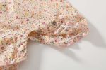 Baby Girls Floral Print Lace Design Collar Short-Sleeved Romper With Hat