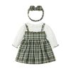 Baby Girl Lace Plaid Pattern Bow Tie Design Long Sleeve Lapel Sweet Dress