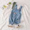 Baby Bear Print Washed Blue Denim Loose Breathable Overalls