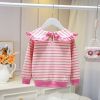 Baby Girl Striped Pattern Flower Patched Design Korean Style Coat