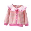 Baby Girl Striped Pattern Flower Patched Design Korean Style Coat