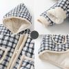 Baby Girl Plaid Pattern Zipper Front Design Thickened Jacket In Winter