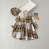 Baby Plaid Pattern Long Sleeve Quality Cotton Dress In Autumn With Hat