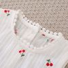 Baby Girls Cherry Print Pattern Lace Design Round Collar Sleeveless Dress Onesies