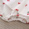 Baby Girls Cherry Print Pattern Lace Design Round Collar Sleeveless Dress Onesies