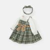 Baby Girl Lace Plaid Pattern Bow Tie Design Long Sleeve Lapel Sweet Dress
